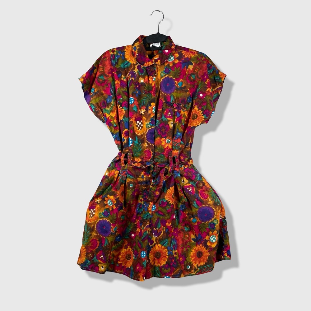 Tangibles Romper Women Medium Multi Color 80s Vintage Floral Eclectic Boho